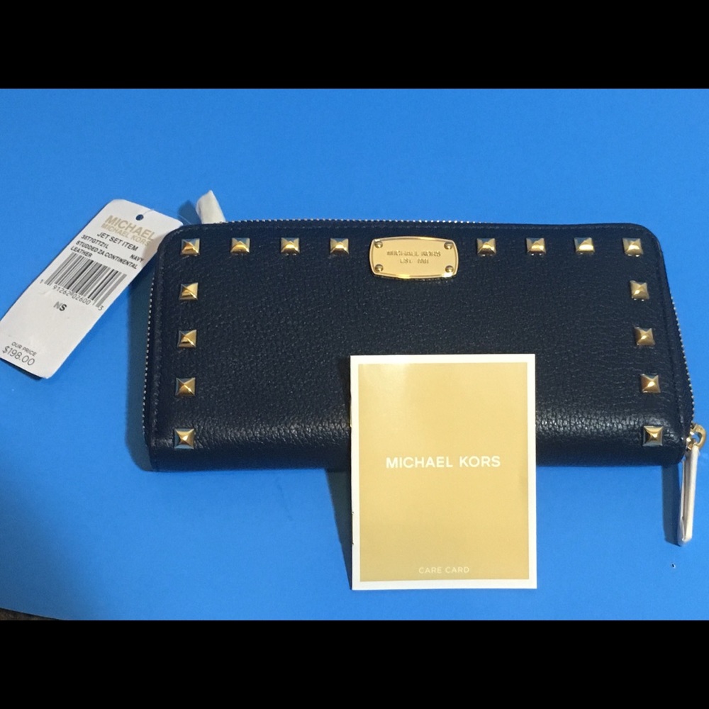 SOLD! Michael Kors Leather Navy Studded Wallet NWT - Picture 8 of 8